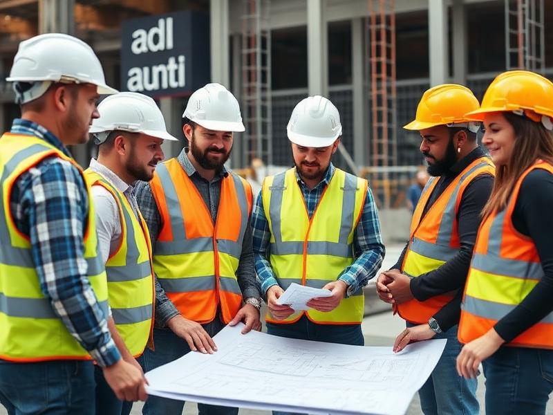 Construction team meeting on site